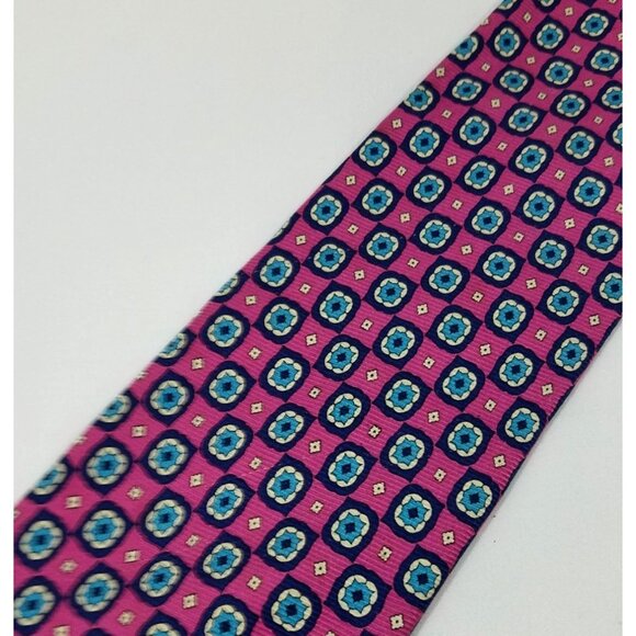 Jos. A. Bank Mens Silk Tie Made In Italy Geometric Pattern 61" X 4" Pink Blue - Picture 2 of 7